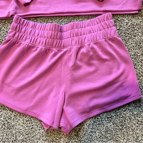 💗ZENANA• Pink Scuba Long Sleeve Scoop Neck Sweater and Shorts Set - Picture 5 of 8